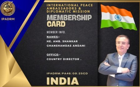 CA (Dr.) Shankar Andani Appointed as International Peace Ambassador and Country Director for India by International Peace Ambassadors and Diplomatic Mission of America